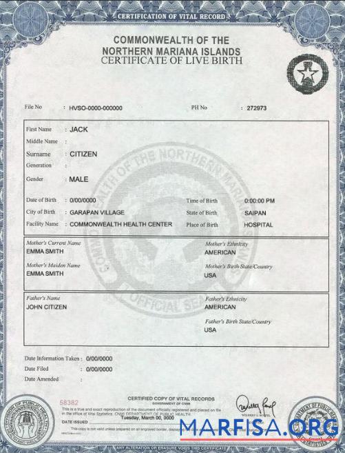 Downloadable USA Northern Mariana Islands birth cert template